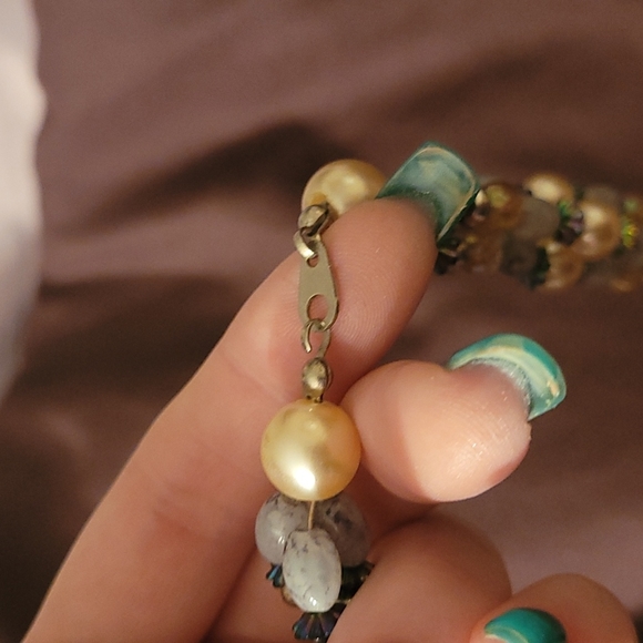 3 layer beaded necklace: pearl, blue, marble, silver beads, etc. Estate find. - Picture 8 of 8